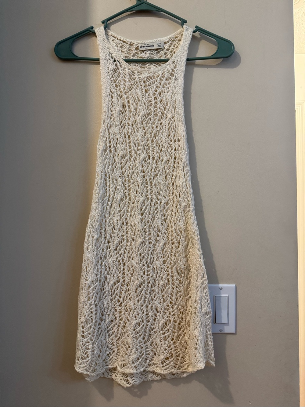 Abercrombie & Fitch Cream Open-Knit Crochet Slip Dress